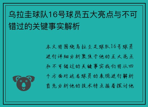乌拉圭球队16号球员五大亮点与不可错过的关键事实解析 乌拉圭球队16号球员五大亮点与不可错过的关键事实解析